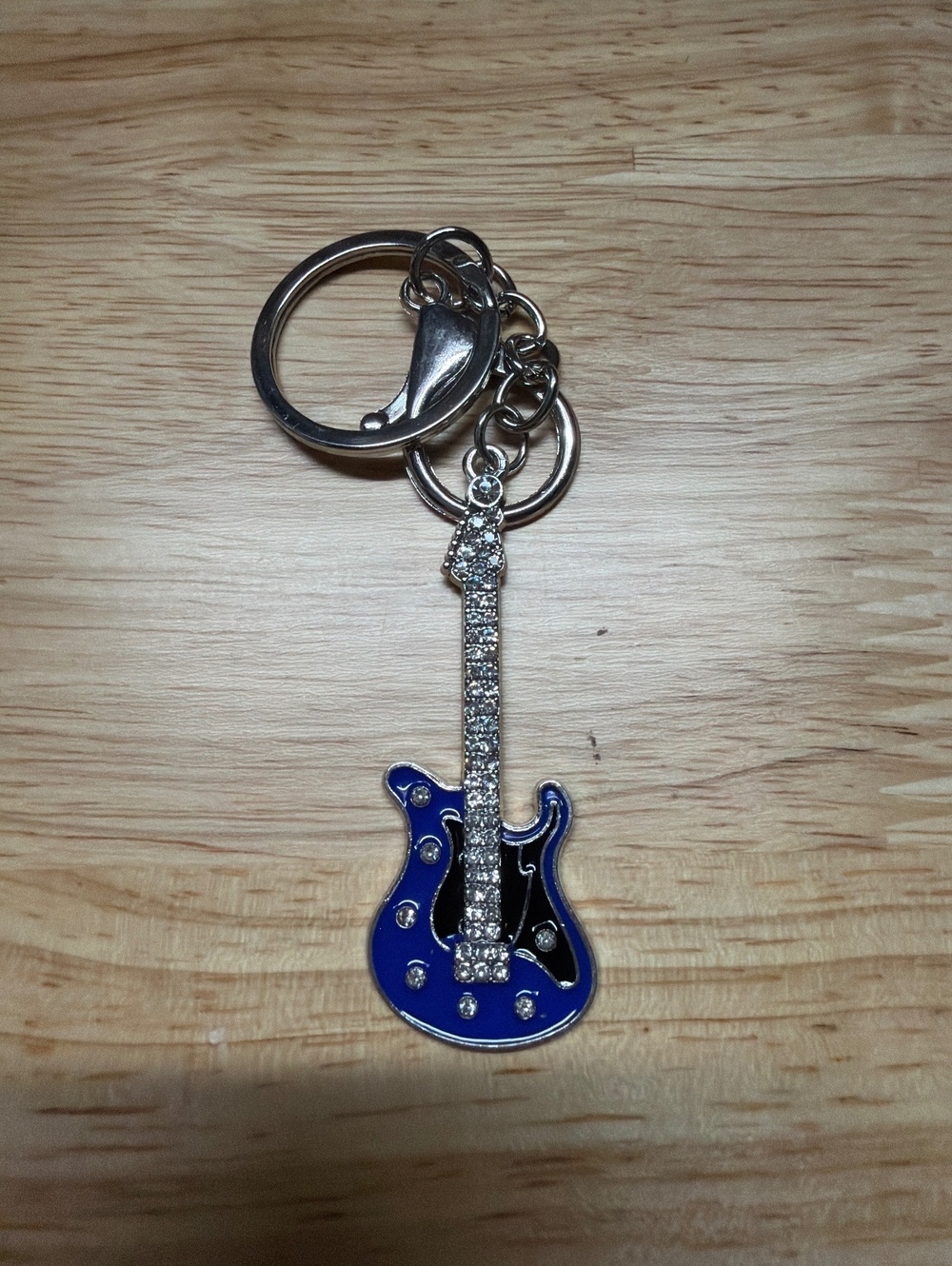 Blue Electric Guitar Rhinestone Keychain Charm NWOT